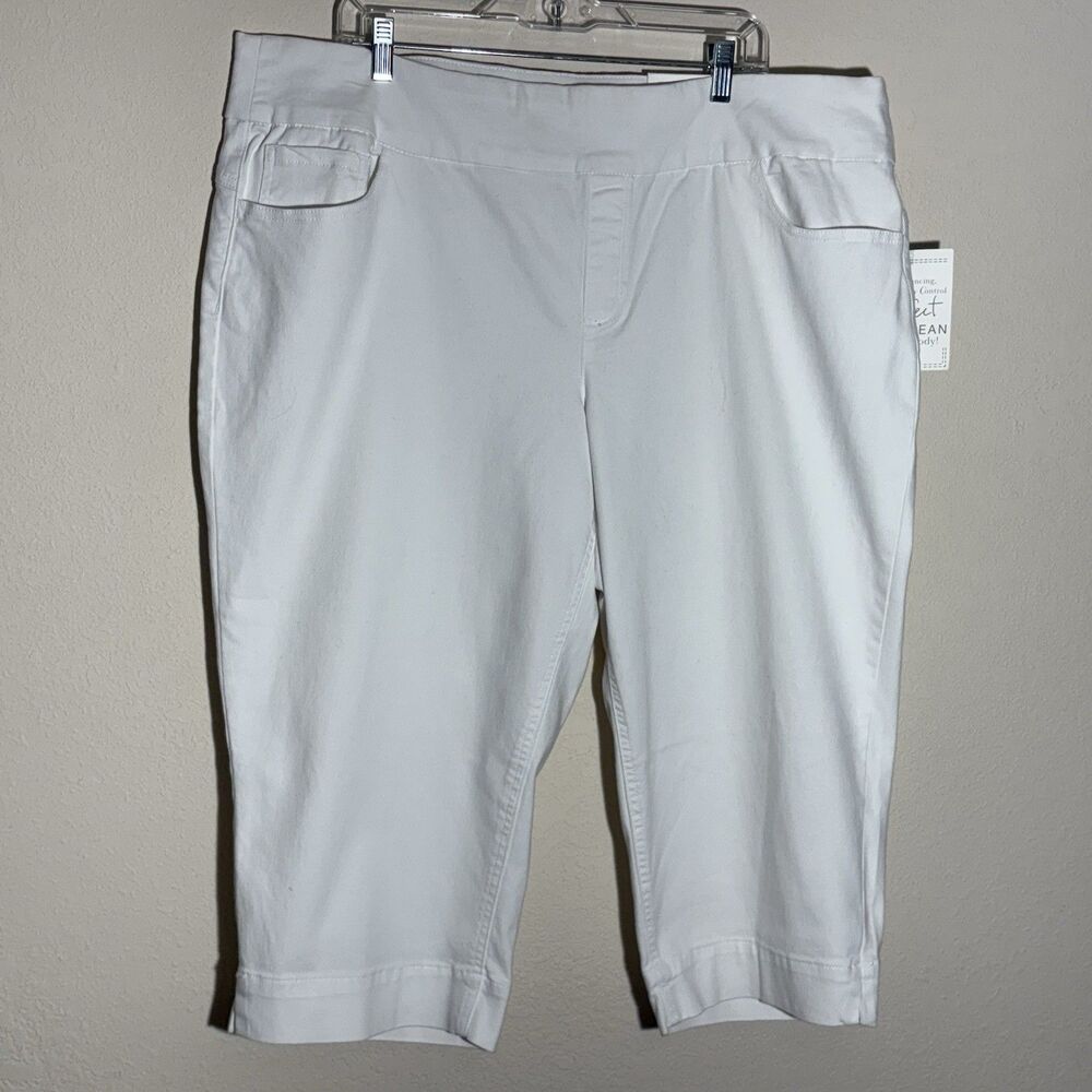 Womens Capri Pants 24W White Skinny Crop‎ Hi-Rise C EST 1946 Denim Tummy Control